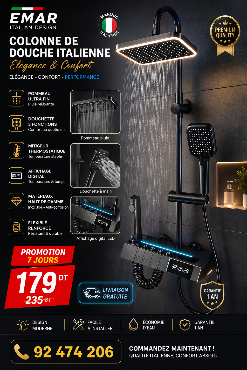 COLONNE DE DOUCHE LED LA MARQUE EMAR – ITALIEN DESSING PREMIUM �🔥 - الصورة 2