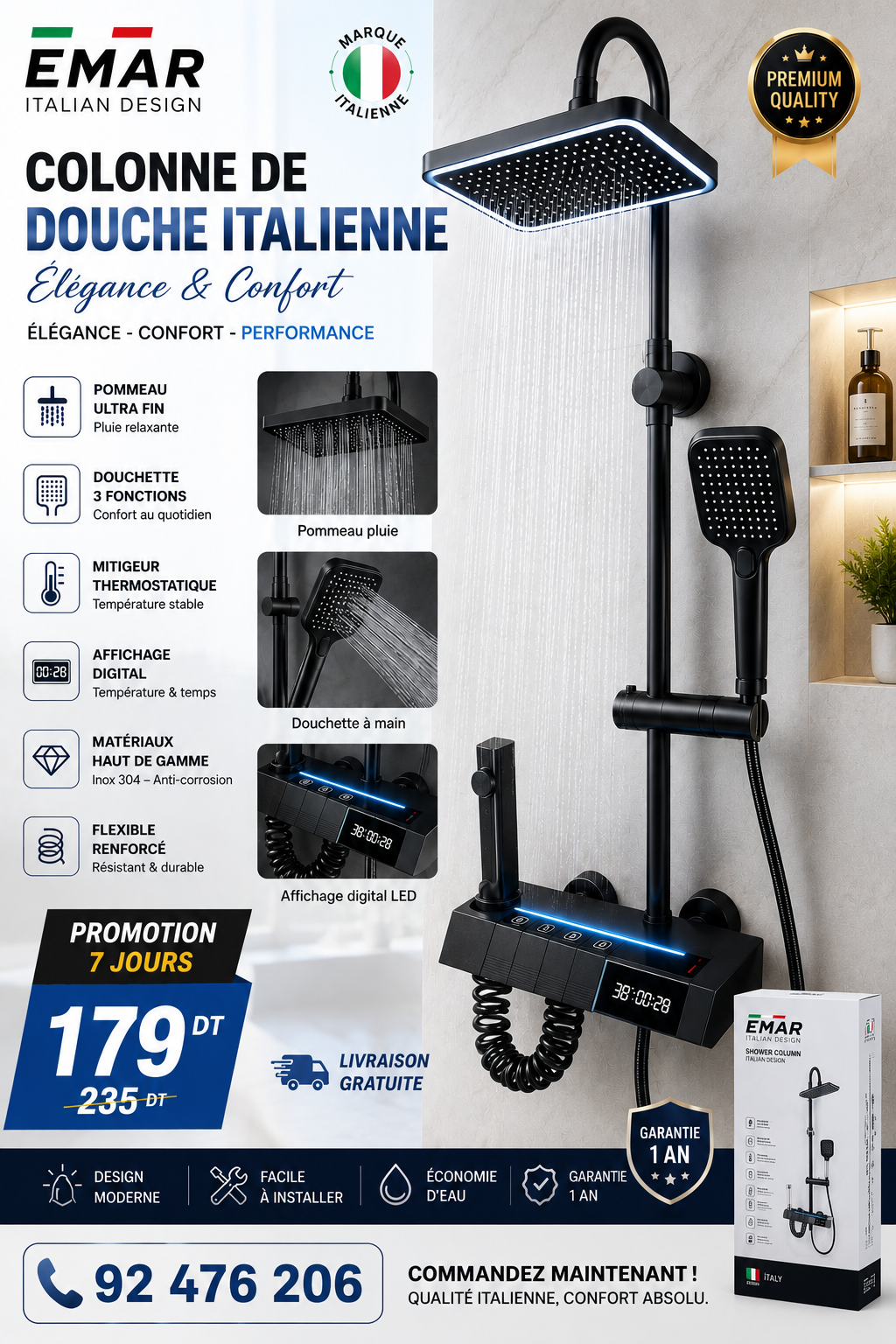 COLONNE DE DOUCHE LED LA MARQUE EMAR – ITALIEN DESSING PREMIUM �🔥