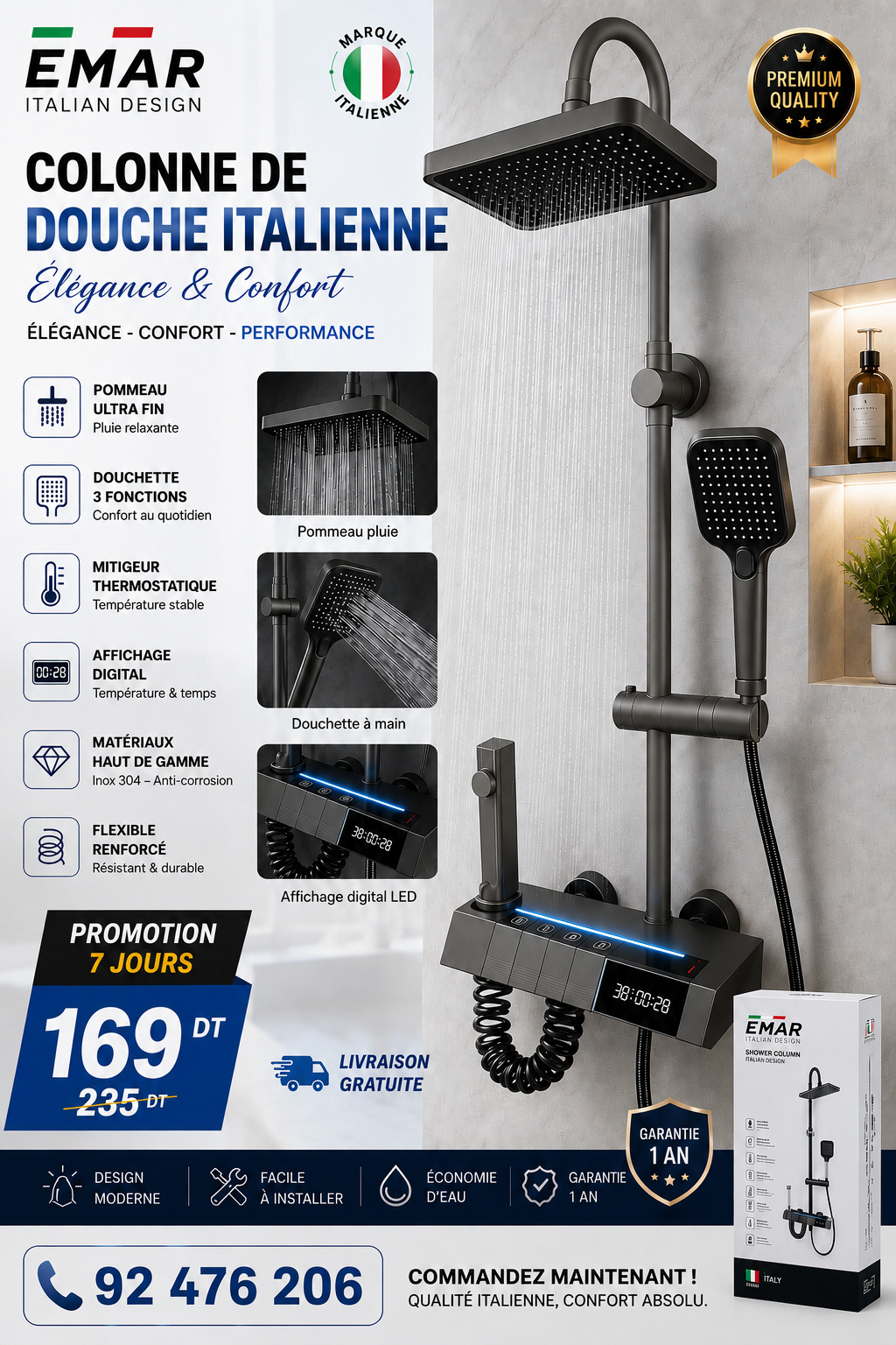 COLONNE DE DOUCHE LED LA MARQUE EMAR – ITALIEN DESSING PREMIUM �🔥